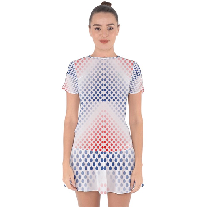 Dots Pointillism Abstract Chevron Drop Hem Mini Chiffon Dress