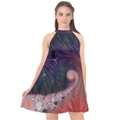 Fractal Art Artwork Design Halter Neckline Chiffon Dress  by Pakrebo