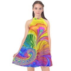 Fractal Bright Exploding Brilliant Halter Neckline Chiffon Dress  by Pakrebo