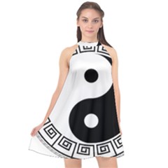 Yin Yang Eastern Asian Philosophy Halter Neckline Chiffon Dress  by Pakrebo