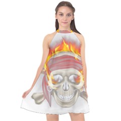 Fire Red Skull Halter Neckline Chiffon Dress  by Mariart