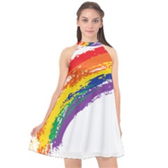 Watercolor Painting Rainbow Halter Neckline Chiffon Dress  by Mariart