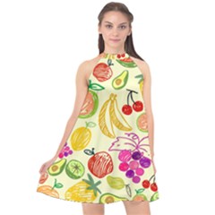 Seamless Pattern Fruit Halter Neckline Chiffon Dress  by Mariart