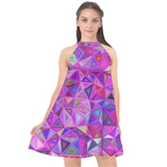 Pink Triangle Background Abstract Halter Neckline Chiffon Dress  by Mariart