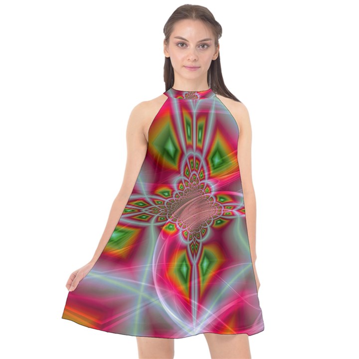 Fractal Art Pictures Digital Art Halter Neckline Chiffon Dress 