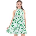 Leaves Foliage Green Wallpaper Halter Neckline Chiffon Dress  View1