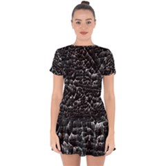 Black And White Grunge Cracked Abstract Print Drop Hem Mini Chiffon Dress by dflcprintsclothing