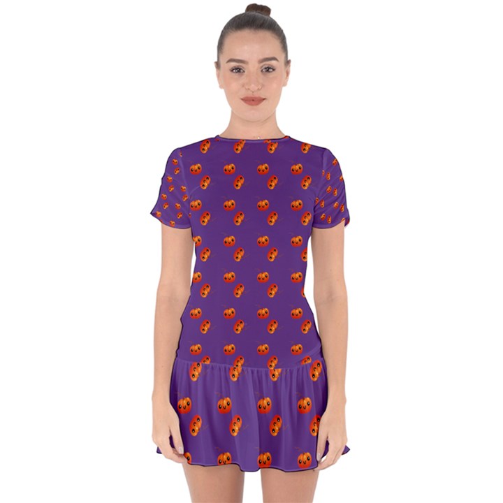 Kawaii Pumpkin Purple Drop Hem Mini Chiffon Dress