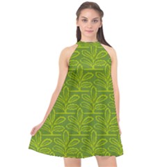 Oak Tree Nature Ongoing Pattern Halter Neckline Chiffon Dress  by Mariart