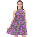 Retro Pink Purple Geometric Pattern Halter Neckline Chiffon Dress  View1