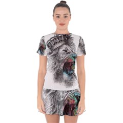 Lion King Head Drop Hem Mini Chiffon Dress by Sudhe