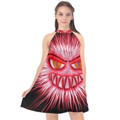 Monster Red Eyes Aggressive Fangs Halter Neckline Chiffon Dress  by HermanTelo