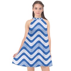 Waves Wavy Lines Halter Neckline Chiffon Dress  by HermanTelo