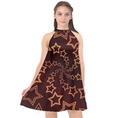 Gold Stars Spiral Chic Halter Neckline Chiffon Dress  by HermanTelo