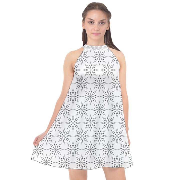 Ornamental Star Mandala Halter Neckline Chiffon Dress 