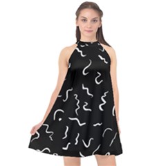 Scribbles Lines Painting Halter Neckline Chiffon Dress  by HermanTelo