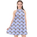 Kawaii Dougnut Blue Pattern Halter Neckline Chiffon Dress  View1