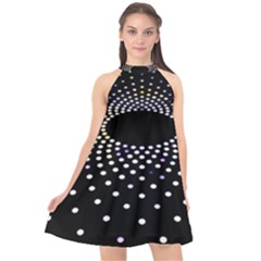 Abstract Black Blue Bright Circle Halter Neckline Chiffon Dress  by HermanTelo