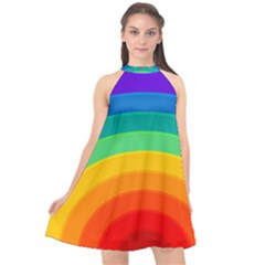 Rainbow Background Colorful Halter Neckline Chiffon Dress  by HermanTelo