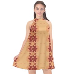 Brown Flower Halter Neckline Chiffon Dress  by HermanTelo