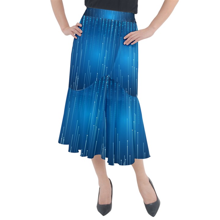 Abstract Rain Space Midi Mermaid Skirt