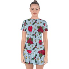 Colorful Funny Christmas Pattern Drop Hem Mini Chiffon Dress by Vaneshart