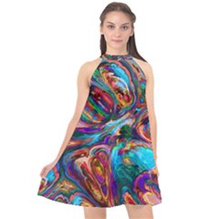 Seamless Abstract Colorful Tile Halter Neckline Chiffon Dress  by HermanTelo