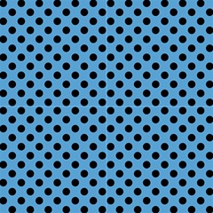 Polka Dots Black On Carolina Blue Fabric by FashionBoulevard