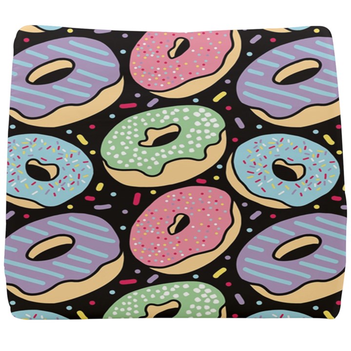 Colorful Donut Seamless Pattern On Black Vector Seat Cushion