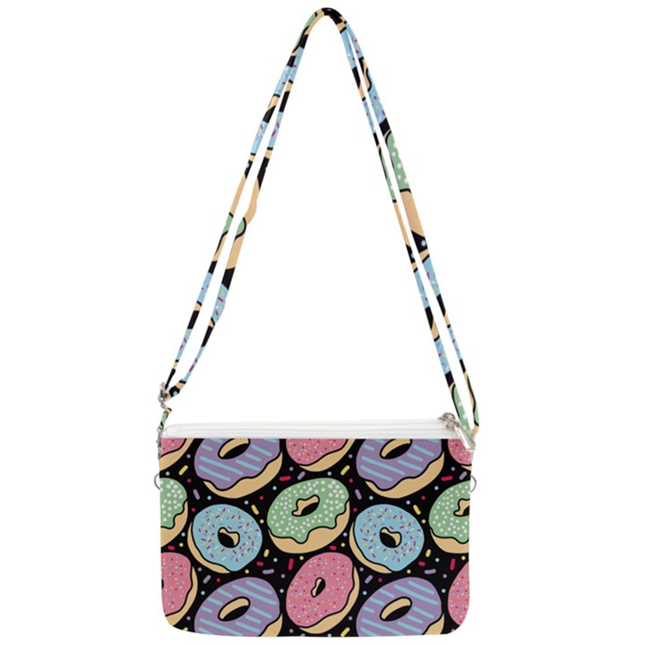 Colorful Donut Seamless Pattern On Black Vector Double Gusset Crossbody Bag