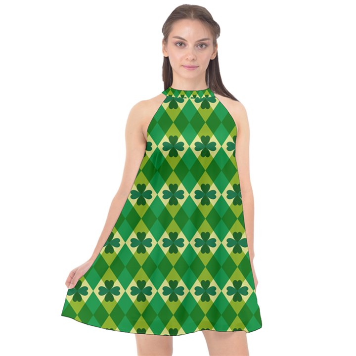 St Patricks Pattern Halter Neckline Chiffon Dress 