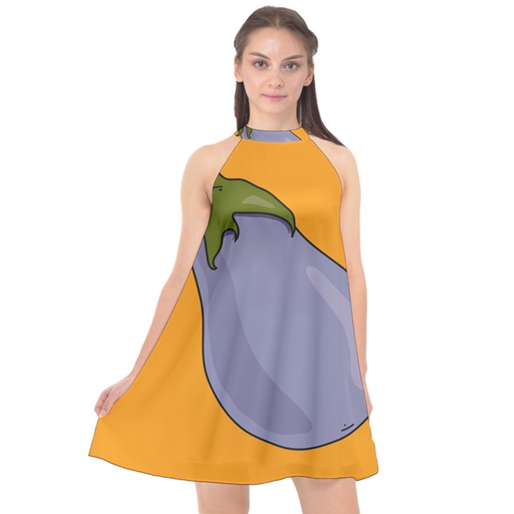 Eggplant Fresh Health Halter Neckline Chiffon Dress 