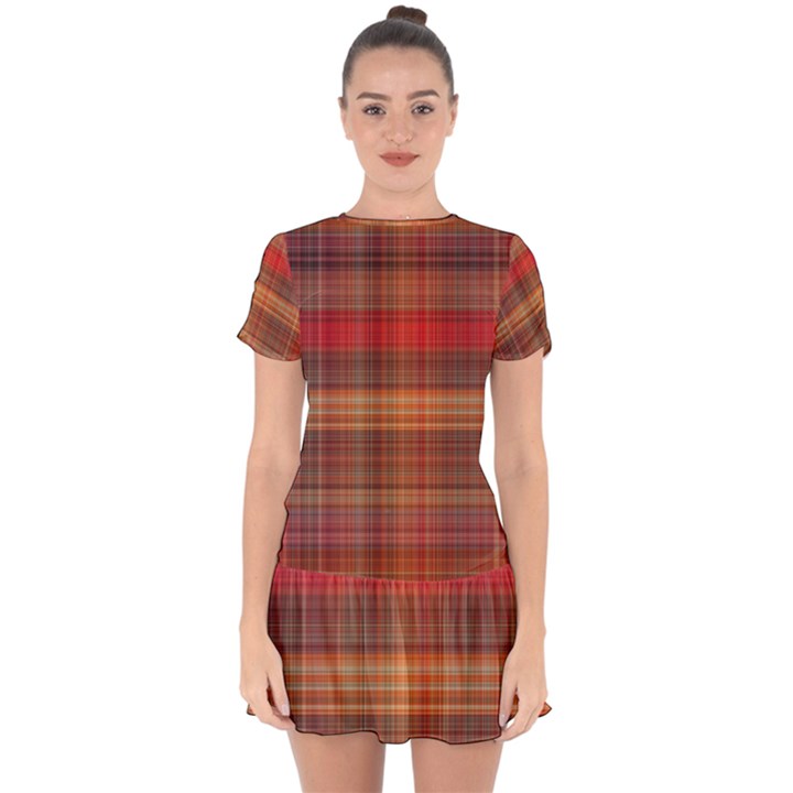 Madras Plaid Fall Colors Drop Hem Mini Chiffon Dress