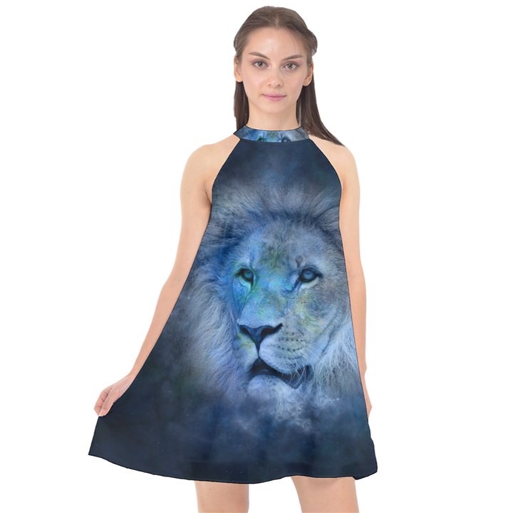 Astrology Zodiac Lion Halter Neckline Chiffon Dress 