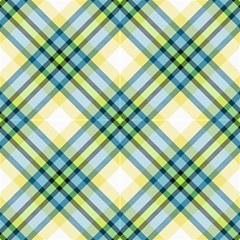 Tartan, Yellow And Blue Plaid, Decorative Diagonal Pattern by FloraaplusDesign