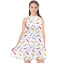 Multicolored Pencils And Erasers Halter Neckline Chiffon Dress  View1