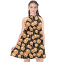 Orange Dandelions On A Dark Background Halter Neckline Chiffon Dress  View1