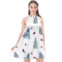 Christmas Trees And Bullfinches Halter Neckline Chiffon Dress  View1