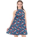 Blue Christmas Hats Halter Neckline Chiffon Dress  View1