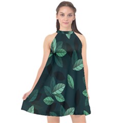 Leaves Halter Neckline Chiffon Dress  by nateshop