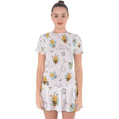 Bee Art Pattern Design Wallpaper Background Print Drop Hem Mini Chiffon Dress by Ravend