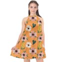 Flower Orange Pattern Floral Halter Neckline Chiffon Dress  View1