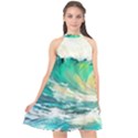 Waves Ocean Sea Tsunami Nautical 90 Halter Neckline Chiffon Dress  View1