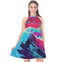 Tsunami Waves Ocean Sea Nautical Nature Water Blue Pink Halter Neckline Chiffon Dress  View1