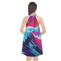 Tsunami Waves Ocean Sea Nautical Nature Water Blue Pink Halter Neckline Chiffon Dress  View2