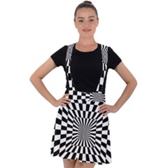 Optical Illusion Chessboard Tunnel Velvet Suspender Skater Skirt by Ndabl3x