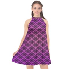 Pattern Texture Geometric Patterns Purple Halter Neckline Chiffon Dress  by Dutashop