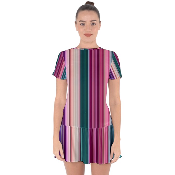 Vertical Line Color Lines Texture Drop Hem Mini Chiffon Dress