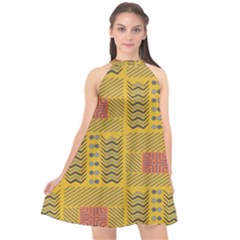 Digital Paper African Tribal Halter Neckline Chiffon Dress  by HermanTelo