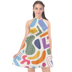 Abstract Pattern Background Halter Neckline Chiffon Dress  by Maspions